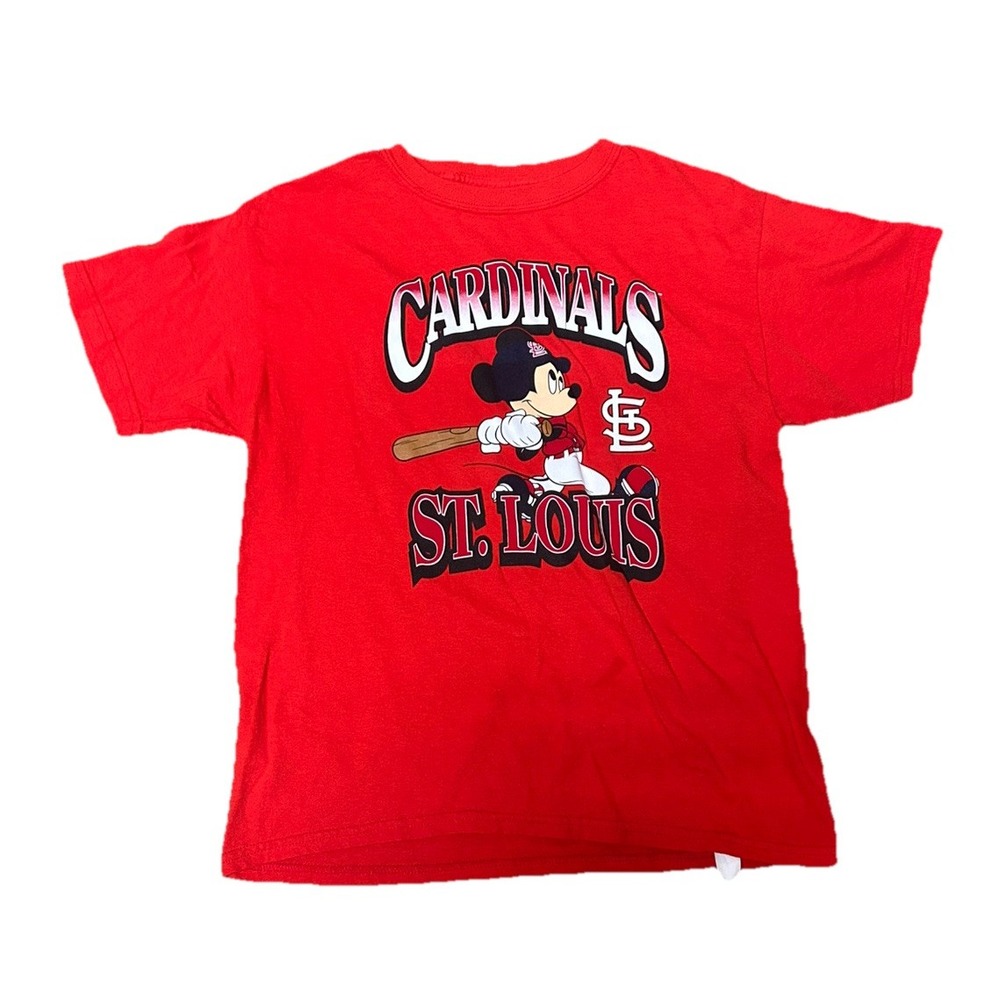 Youth Large 14/16 Red St Louis Cardinals Disney Game Day T-Shirt Mickey Mouse